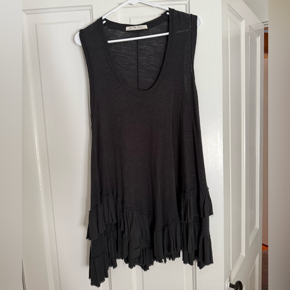 Free People Black Ruffle Hem Tank Top